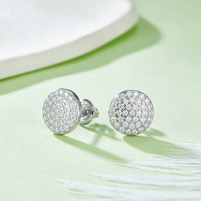 圆形单面S925银Stud Earring带螺纹Moissanite厘石D级0.6ct